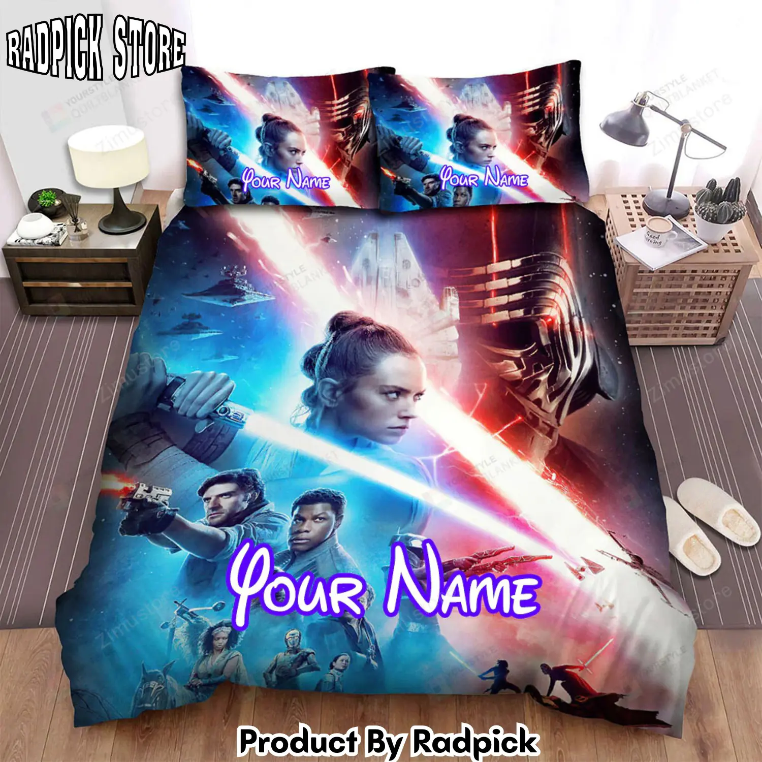 Radpick star wars episode ix the rise of skywalker fight action by light sword scene movie poster bed sheets duvet cover personalized name bedding sets rp3271942